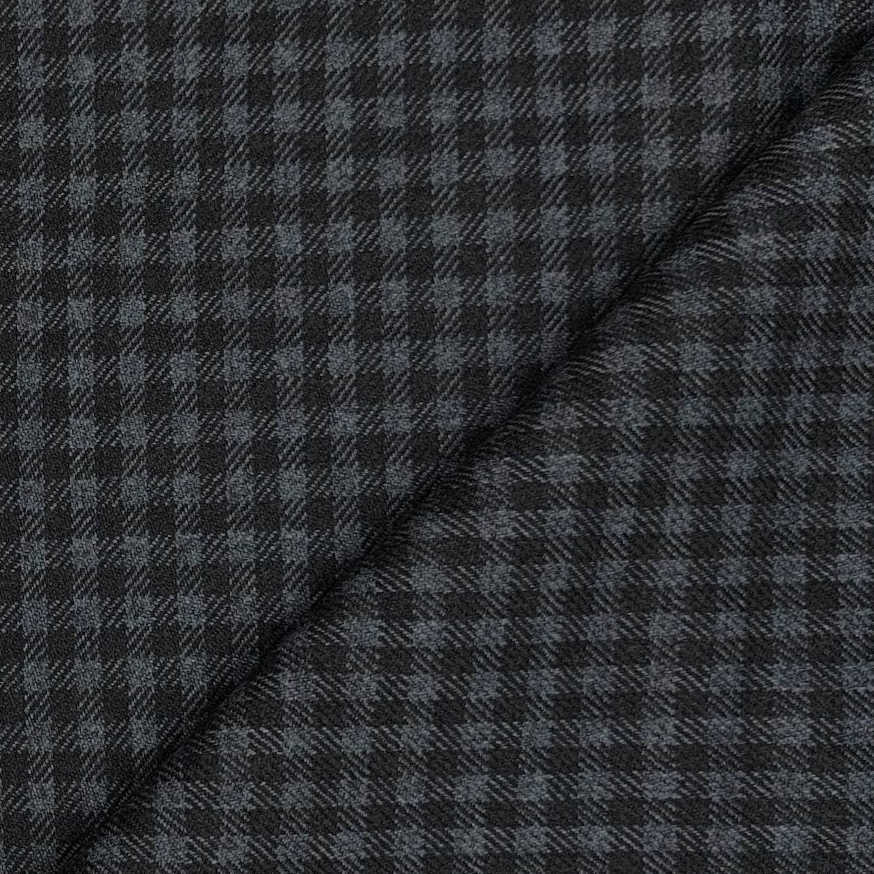 Tweed Blazer Fabric OCM Wool Blended Small Check Colour Black N Lead Grey